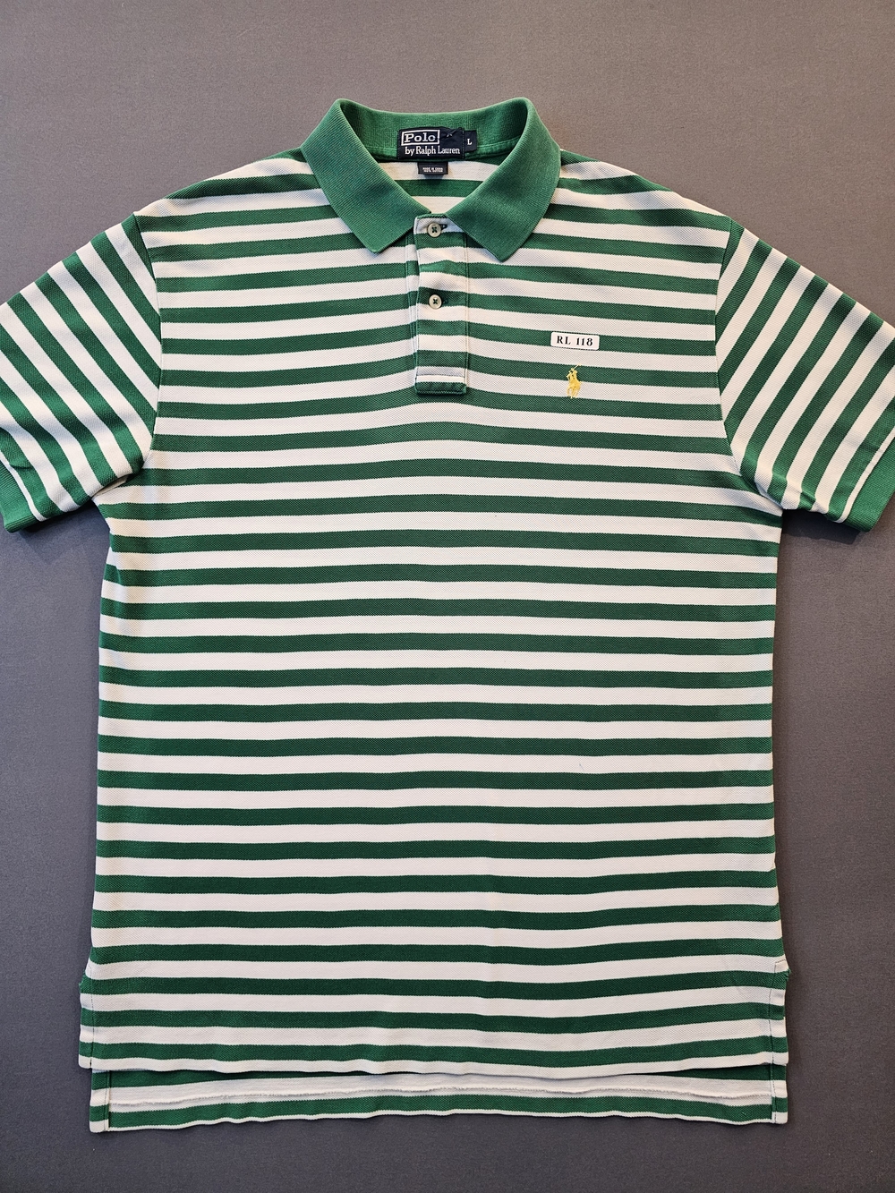 Vintage Polo Ralph Lauren Striped Polo Shirt Green White RL 118 Men's Size L